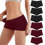 Boxer Femme Shorty Femmes Panty Coton Short Culotte Femme Coton Doux, Elasticité Slips, Culotte Taille Basse sous-vêtements Femme Coton Respirants Slip Hipster Panties Lot de 6 BLRE 2XL