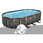 Kit piscine tubulaire ovale Bestway Power Steel décor bois 6,10 x 3,66 x 1,22 m + Kit d'entretien Deluxe