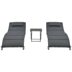 Lot de 3 Chaises longue pliables Chaises à bascule, Fauteuils Relax, pour Jardin Balcon Camping, Résine tressée Gris OIB9524E