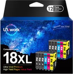 18Xl Cartouches D'Encre Compatible Pour Epson 18 18 Xl Pour Expression Home Xp-25 Xp-225 Xp-215 Xp-35 Xp-325 Xp-322 Xp-422 Xp-45 Xp-415 (Noir Cyan Magenta Jaune, 12-Pack)