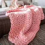 Blanket Embroider Throw Arm Knitting Roving Wool Bulky Yarn Home Bed Sofa Living Room Soft Knit Easily Thickness Chunky Handcrafted Cozy Blankets,Pink,1.5x2m