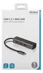 Deltaco USB-C till USB 3.0 Mini hub 4x 3.0-portar rymdgrå 5GBit/s totalt 0,9A