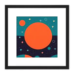 Abstract Planets In Space Cosmos Stars Orange Turquoise Painting Square Wooden Framed Wall Art Print Picture 8X8 Inch