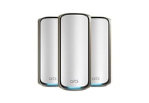 NETGEAR Orbi 970 Series Quad-Band WiFi 7, 3-Pack Quad-band (2.4 GHz / 5 GHz-1 / 5 GHz-2 / 6 GHz) Wi-Fi 6 (802.11ax) Grå Innvendig lys