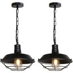 Lot de 2 Rétro Lustre Suspension Industrielle E27 Douille Plafonnier Luminaire Noir 36cm