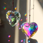 Crystal Glass Prism Suncatcher, 2 Pcs Crystal Heart Prism Sun Catcher Prism Heart Shaped Crystal Hanging Ornament Crystals Rainbow Maker for Window Office Home Garden Decoration