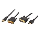 Amazon Basics Câble DisplayPort vers DVI avec connecteurs plaqué or (1,8 m) & Câble Adaptateur 2.0 HDMI vers DVI 0,9 m (Pas pour la Connexion aux Ports SCART ou VGA)