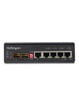 Industrial 5 Port Gigabit Ethernet Switch - 4 PoE RJ45 +2 SFP Slots 30W PoE+ 12-48VDC 10/100/1000 Rugged Power Over Ethernet LAN Switch -40C to 75C - DIN Mountable - switch - 6 ports