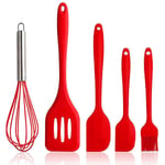 CUZILE Food Grade Silicone Spatula Set Small Rubber Brush Silicone Kitchen Utensils Set Heat Resistant Non-Stick Spatula Small Silicone Spatula Silicone Whisk, for Cooking Baking Cake(5 Set Red)