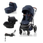 Barnevogn, Britax 5Z, Night Blue inkl. liggedel, bilstol og base