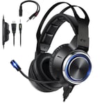 DQQ Gaming Headset for Xbox One PS4 PSP with 7.1 Surround Sound, Gamer Headphones with Noise Canceling Microphone & LED Light,Compatible with Laptop, PC, iOS, Android