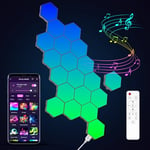 Panneau LED Hexagonal Gaming Murale Lampe - 20pcs Smart Music Sync Deco Modulaires RGB Lights App&Télécommande Contrôle Gaming Setup Hexagone Creative Appliques Murales