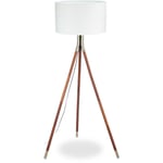 Relaxdays - Lampe sur pied 3 pieds lampe de salon abat-jour 48 cm ø 150 cm cadre laiton design moderne retro, blanc/marron