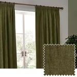 Yard Heavy Chenille Velvet Pencil Pleat Curtains - 2 Panels - Width x Drop - 229 x 229cm (90 x 90) - Olive