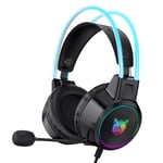 ONIKUMA X15 Pro Casque de jeu filaire avec lumiere LED RVB Flexible Mic 7.1 Surround Stéréo Casque de musique pour ordinateur PC Gamer-Noir RVB