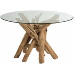 Table ronde nature seva verre piètement branches bois naturel - natural