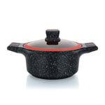 Herzberg, HGRSCAS24, Cocotte en Granit avec Couvercle en Verre, 24 cm, Idéale pour Cuisson Saine, Résistante aux Rayures, Facile à Nettoyer, Couleur Rouge et Noir