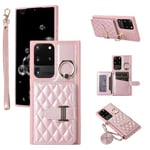 Phone Case For Samsung Galaxy S20 Ultra 5G Wallet Cover with Crossbody Shoulder Strap and Leather Credit Card Holder 360°Rotation Ring Kickstand Cell S20ultra 20S S 20 A20 S2O 20ultra G5 Girls Pink