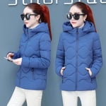 Doudoune Femme Veste À Capuche Automne Hiver Femme Courte Coton Rembourré Femmes Manteau Couleur Unie Courte Parka S Bleu