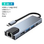 5 en 1 - Adaptateur Usb Hub Vers Type-c, R¿¿partiteur Usb 3 0, Hdmi 4k, Pour Macbook Air M1 2.0, Lecteur De Carte Micro Sd, Rj45