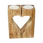 Cut Out Heart Tea Light Holder Wooden Block Country Table Decor Candles Included