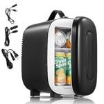 Mini Frigo de Chambre 5L, USB/AC/DC Brancher, Pour Voiture 12V 240V pour Camping, Petit Skincare Réfrigérateur Comestique Silencieux, Glacière Portable de Beauté, Garder Froid, 6 Canettes, Noir