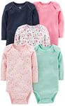 Simple Joys by Carter's 5-Pack Long-Sleeve Bodysuit Body, Bleu Marine Points/Rose/Vert Menthe/Fleuri/Papillons, 6-9 Mois (Lot de 5) Mixte bébé