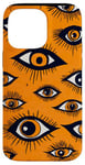 Coque pour iPhone 14 Pro Max Amulette orange contre le mauvais œil avec ornement moderne imprimé animal