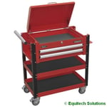 Mobile Tool Parts Trolley Cart 2 Drawers Lockable Top Red Sealey AP760M