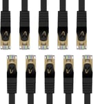 CAT 7 RJ45 Cable Reseau Plat | Câble Ethernet LAN à 10 Go/s de vitesse (1m x 10 piéces, Noir)