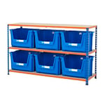 BiGDUG Premium Large Stacking Pick Bin Kit with 3 Levels and 6 Blue Bins Chipboard, Steel 915 x 1525 x 455 mm Blue, Orange