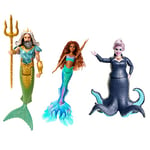 Mattel Disney Princess - La Petite Sirène Coffret De Trois Poupées Avec Le Roi Triton, Ursula Et Ariel, Accessoires Amovibles Et Tenues Emblématiques, À Collectionner, Jouet Enfant, Dès 2 Ans, HND28