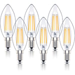 E14 Dimbar LED-Ljusstakelampa, SES Filament Liten Edison Skruvlampa, 4W 40W Ekvivalent, Varmvit 2700K, 400lm, 6-pack