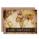 Bon Voyage World Map Travel Goodbye Leaving Blank Greeting Card With Envelope