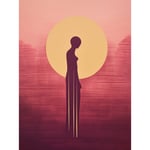 Sunrise Solitude Minimalist Artwork Plum Pink Gold African Woman Silhouette in Golden Sun Halo Unframed Wall Art Print Poster Home Decor Premium