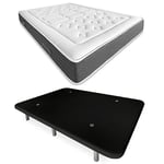 DUÉRMETE ONLINE - Lit Complet avec Matelas Viscoélastique Bio Nature + Base Tapissée Renforcée Couleur Noir avec 6 Pieds Métalliques Filetés 90 x 190