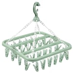 JonesLi Clothes Drying Hanger，Pegs For Washing Line With 32 Hooks，Drip Foldable Hanging Sock Rack，Sock Hanger For Washing Line，For Hang Out Socks, Underwear, Bras, Baby Clothes Ect. (Green)