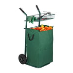 Relaxdays Chariot pour Feuilles mortes, Grosse Charrette Jardin, Sac Feuilles, 70 l Volume, déchets, Roues, Pliant, Vert