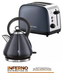 Russell Hobbs Stainless Steel Pyramid Kettle & 2 Slice Toaster Set In Dark Grey