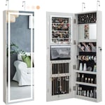 Armoire à Bijoux Murale/Suspendue 120 cm, Miroir Bijoux Mural avec Éclairage led 3 Couleurs, Porte Verrouillable, 3 Étagères, Miroir de Porte avec