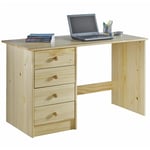 Bureau arne pour enfant ou adulte multi rangements, avec 4 tiroirs, en pin massif vernis naturel - Naturel