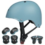 KORIMEFA Casque Vélo Enfant Set de Protection Roller pour Enfants Filles Garçons 3-13 Ans Casque Réglable Coudières Genouillère Protège-Poignets Protection Trottinette Skateboard (Bleu foncé, S)