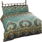 Rapport Home Emerald Indian Design Duvet Quilt Cover And 2 Pillowcase Bed Set - Green Double Bedding Set