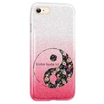 Coque Iphone 7 et 8 et SE 2020 paillettes rose tie yin yang personnalisee