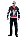 Smiffys Friday the 13th Hockey Top for Adults, Jason Voorhees Printed Top in Black, White, and Red, Officially Licensed, Quality Material for Stag and Hen Nights, Halloween, and Themed Events