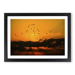 Big Box Art Birds in The Sky Orange Sunset Framed Wall Art Picture Print Ready to Hang, Oak A2 (62 x 45 cm)