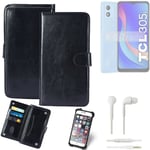 CASE FOR TCL 305i FAUX LEATHER + EARPHONES PROTECTION WALLET BOOK FLIP MAGNET PO