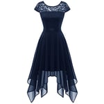 Timormode Femmes Robe de Cocktail Soirée Dentelle Chiffon High Low Robe de Mariée Navy S