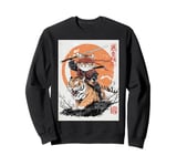 Ninja Cat Riding Tiger - Japanese Samurai Art in Manga Style Sweatshirt