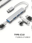 USB C -keskitin 4 -porttia, USB C - USB-keskitin, jossa 1 USB 3.0/3 usb 2.0, USB C -jakaja kannettavalle tietokoneelle, Prolle, i:lle, iPad Prolle, Chromebookille, Pixelbookille, Dell XPS:lle, Samsungille, Samsung Galaxy S23:lle ja muille Type C:lle Laitt